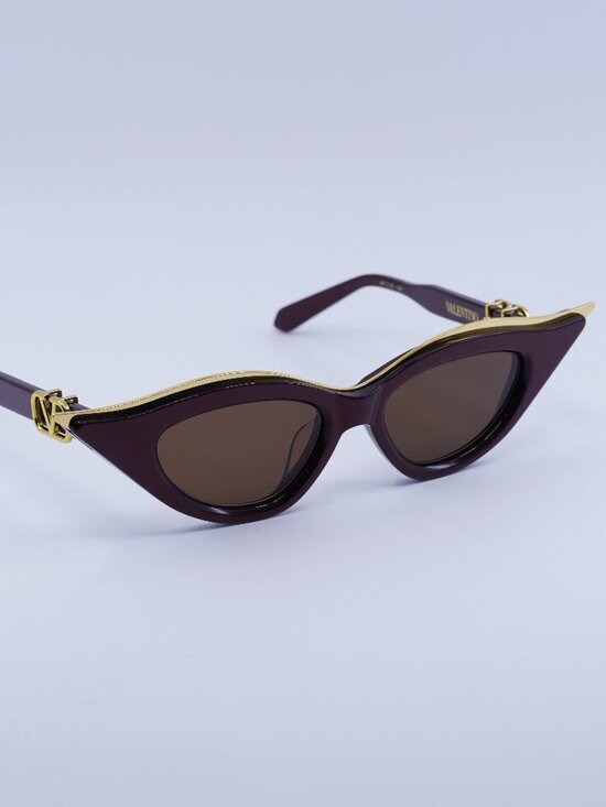 Valentino V-GOLDCUT-II VLS-114B Sunglasses Bordeaux Cat Eye Frame, Brown Lenses